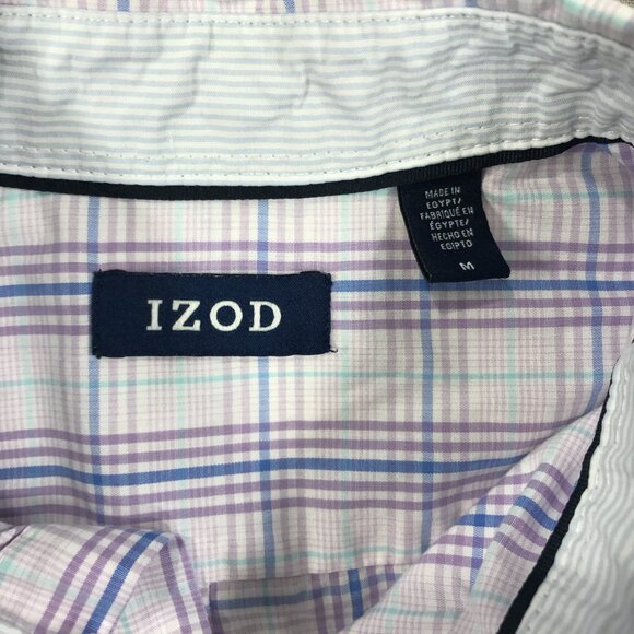 Izod Shirt Men's Medium Purple Plaid Button Down Long Sleeve Pocket Cotton Blend - Picture 3 of 14